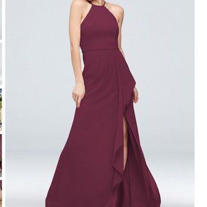 David's Bridle Wine High-Neck Bridesmaid Dress Chiffon w/side slit, worn once